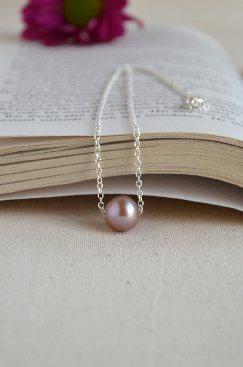 Mauve Pink Edison Pearl Necklace - Handmade Silver Pendant