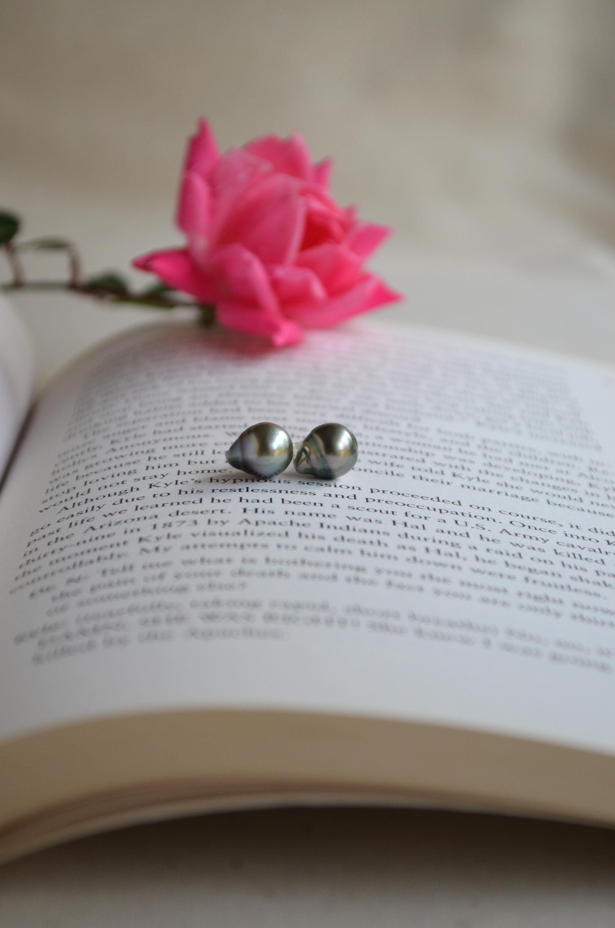 Tahitian Pearl Stud Earrings: Sterling Silver Baroque Pearls