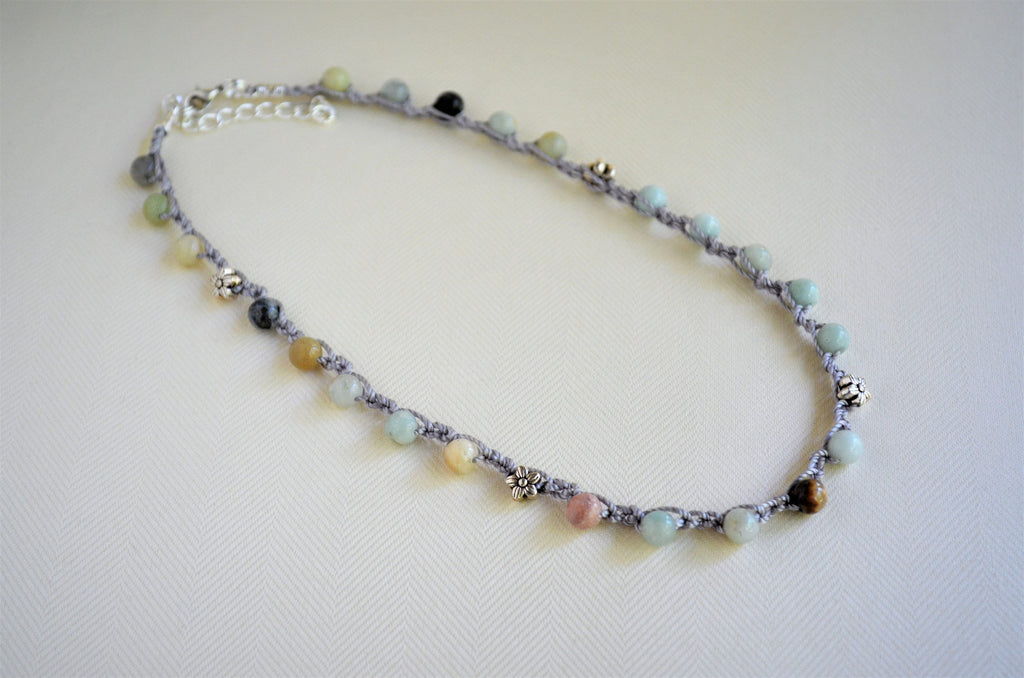 Amazonite Crochet Necklace: Beaded Boho Choker
