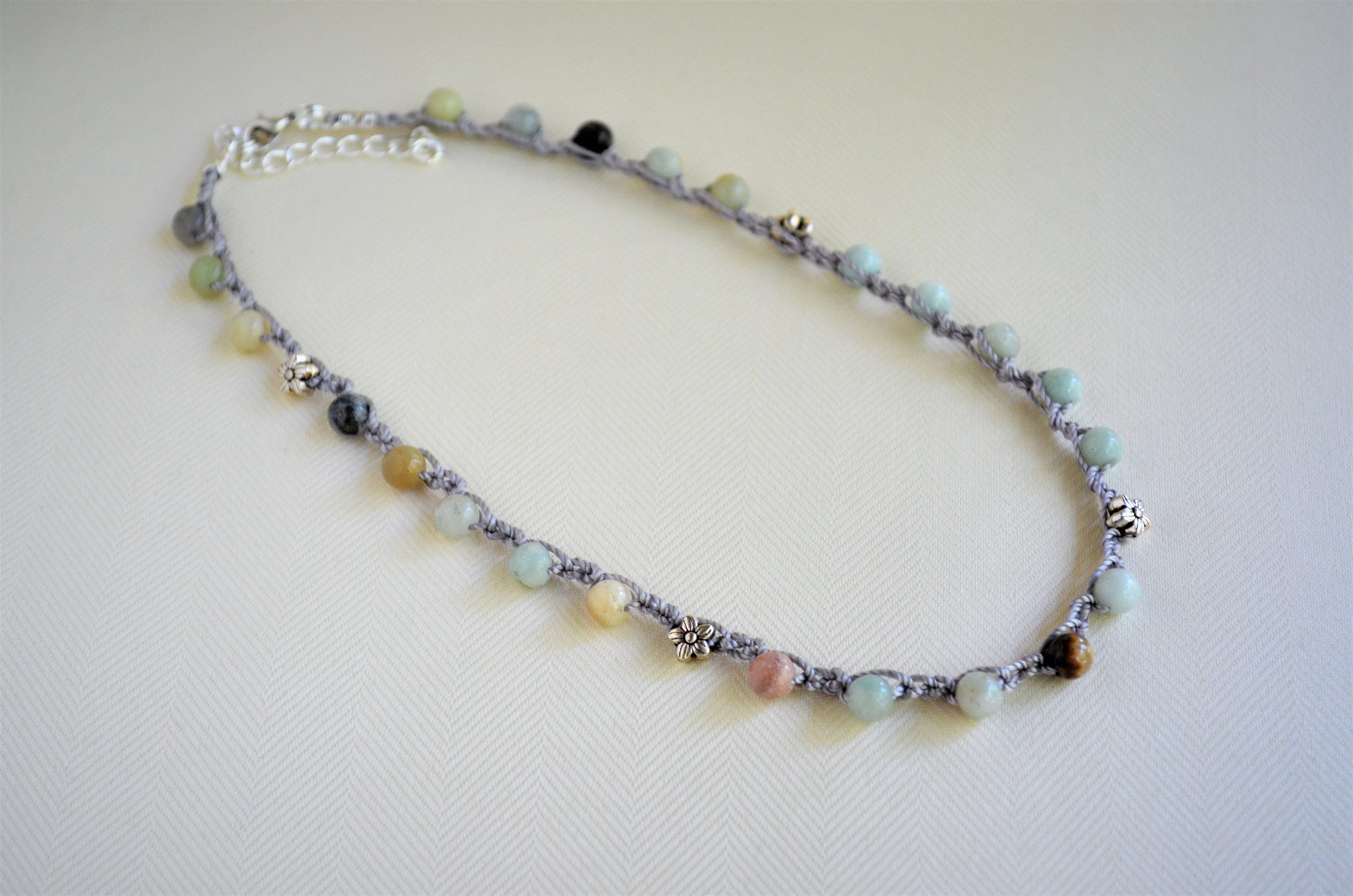 Amazonite Crochet Necklace: Beaded Boho Choker