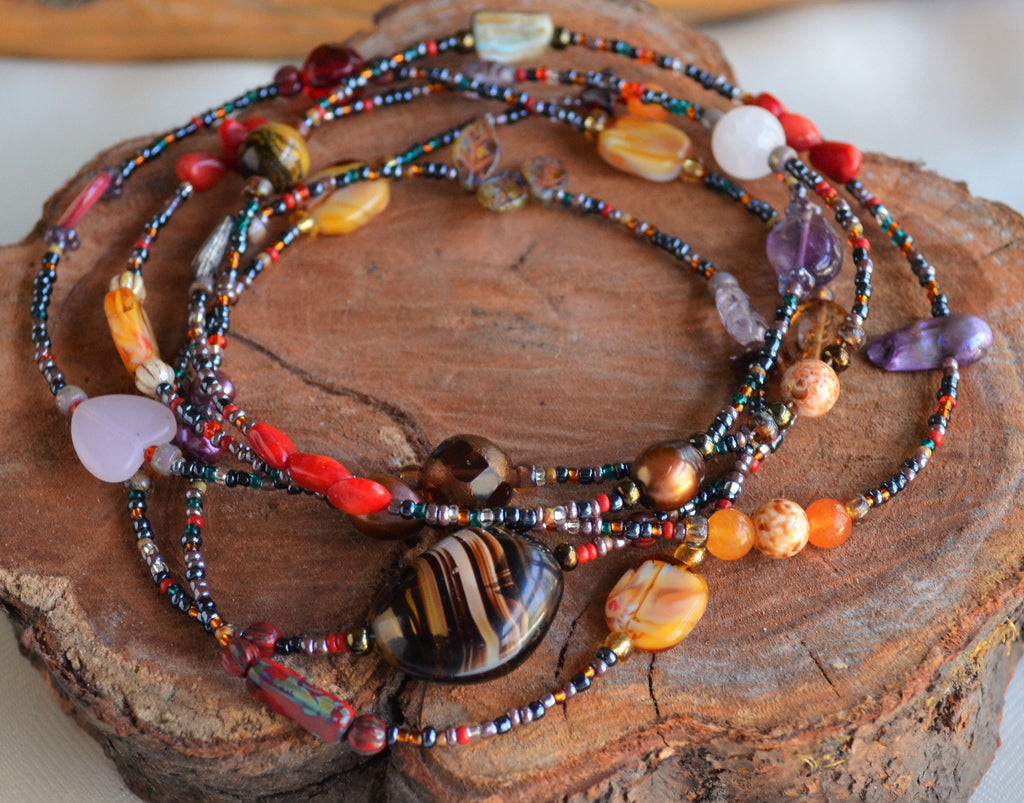 Multi-Color Gemstone and Czech Glass Lariat Necklace
