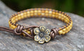 Handmade Leather Cuff Bracelet with Speckled Seed Beads, Gift for Her