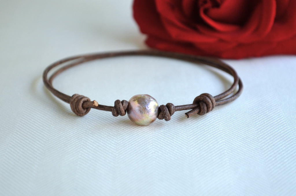 Edison Pearl Anklet: Adjustable Leather Boho Ankle Bracelet