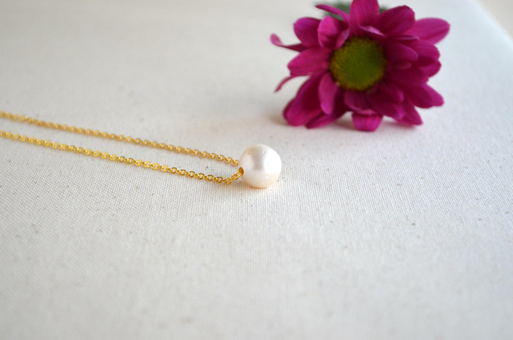 Floating Edison Pearl Necklace – Gold Plated Chain, Minimalist Pendant