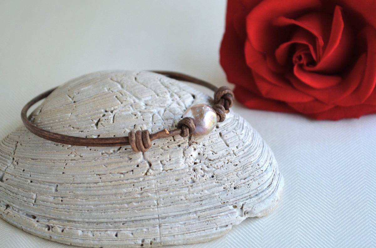 Edison Pearl Anklet: Adjustable Leather Boho Ankle Bracelet
