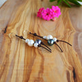 Handmade Freshwater Pearls on Leather Earrings, Sterling Silver French Wires