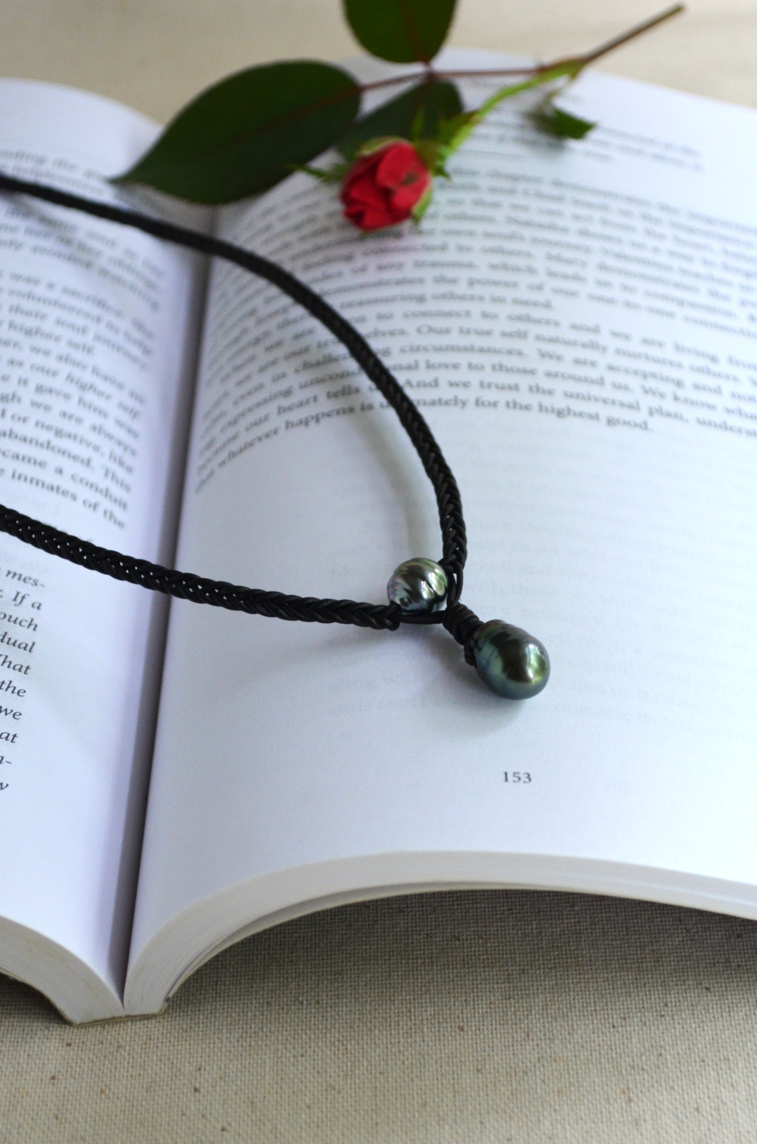 Tahitian Pearls on Hand Braided Black Leather Necklace