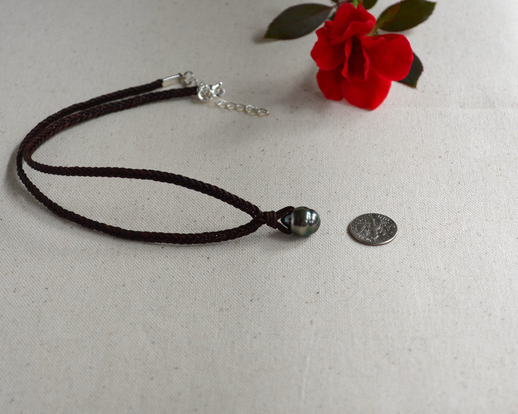 Baroque Tahitian Pearl on Hand-Braided Leather Necklace Unisex 17" Long Plus 2" Extender Chain