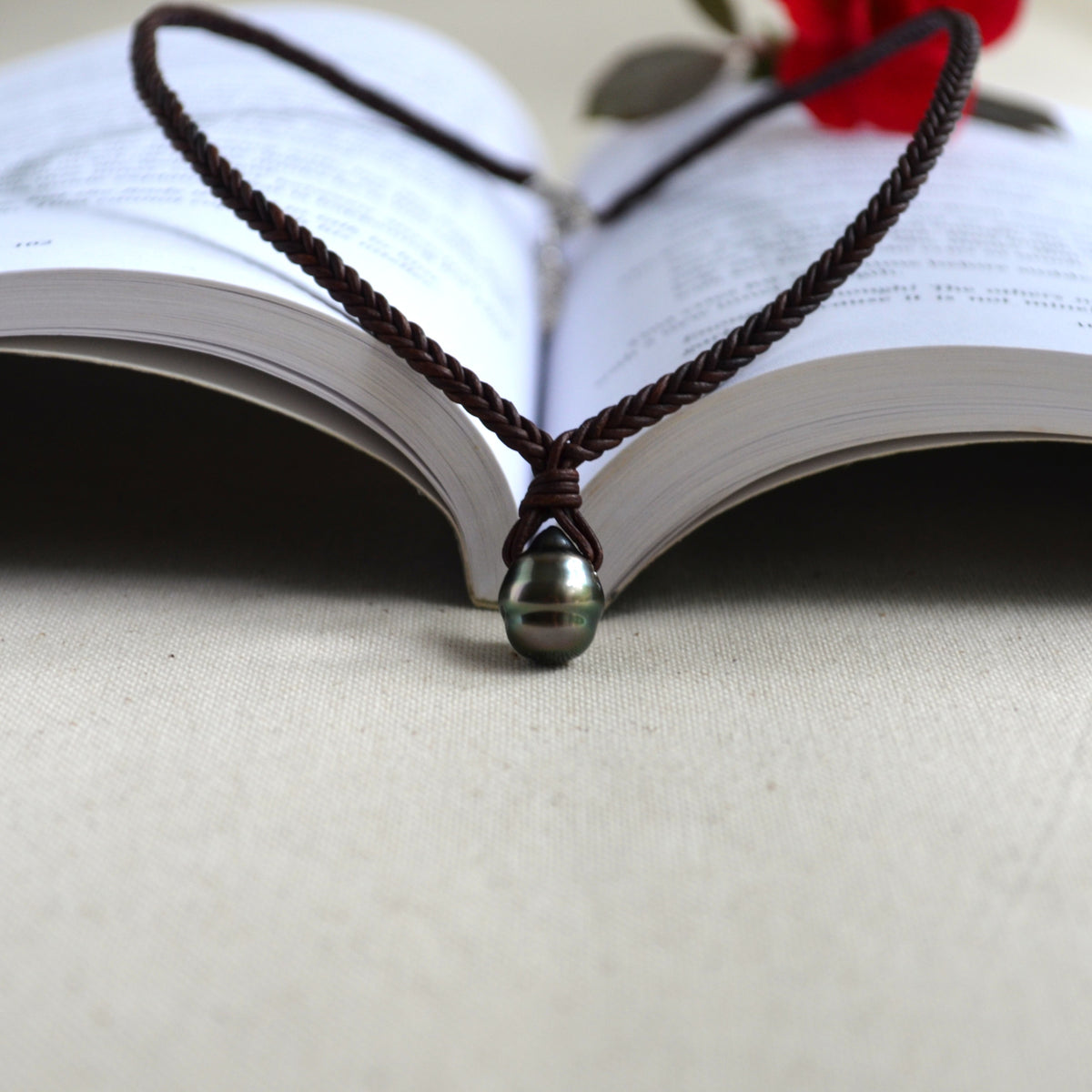 Baroque Tahitian Pearl on Hand-Braided Leather Necklace Unisex 17" Long Plus 2" Extender Chain