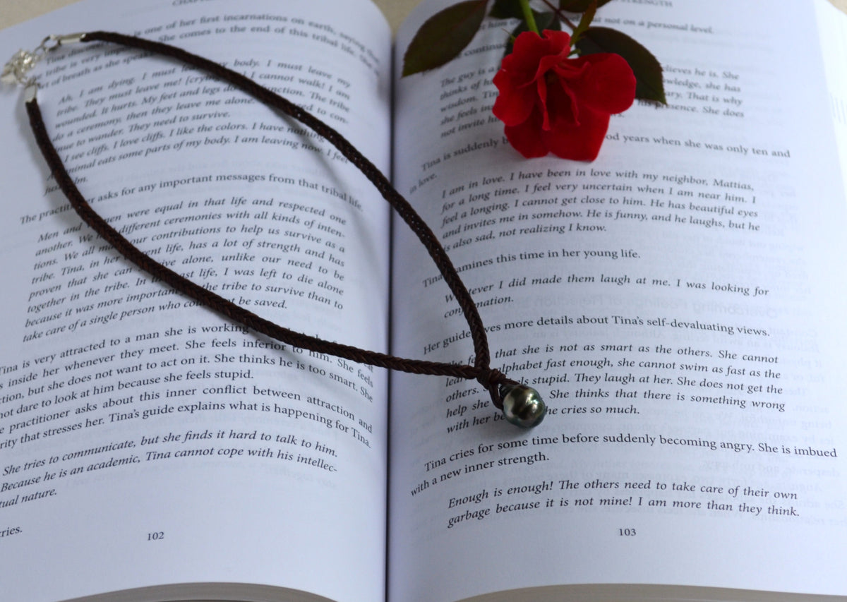 Baroque Tahitian Pearl on Hand-Braided Leather Necklace Unisex 17" Long Plus 2" Extender Chain