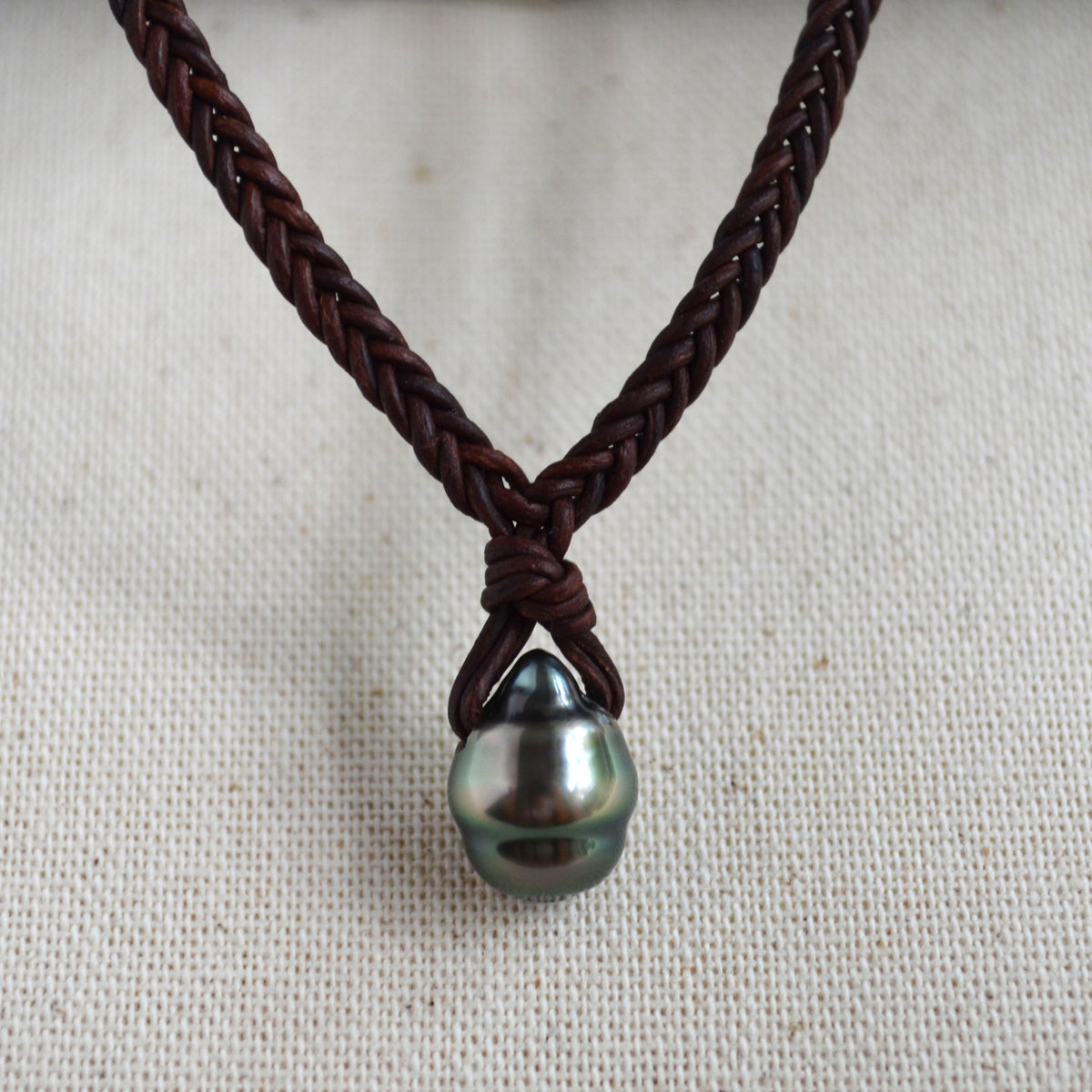 Baroque Tahitian Pearl on Hand-Braided Leather Necklace Unisex 17" Long Plus 2" Extender Chain
