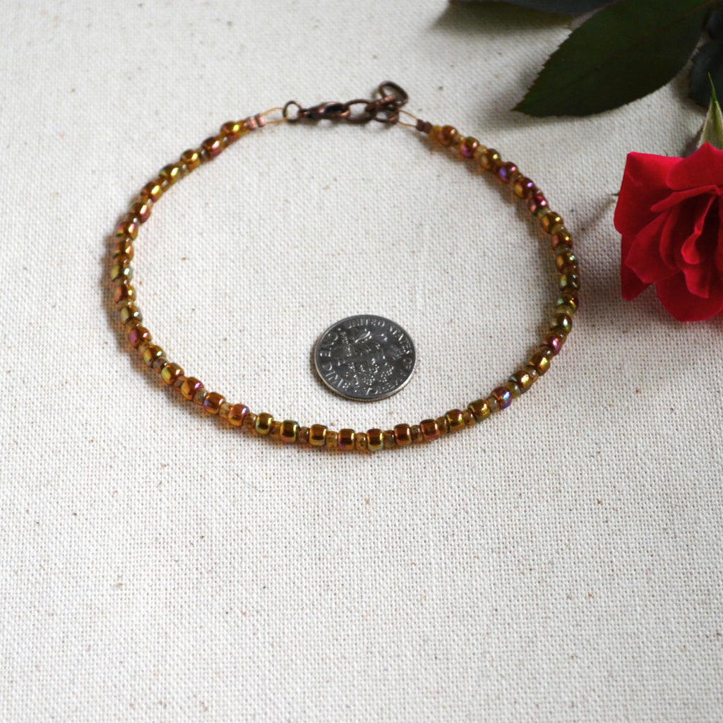 Gold Lustered Dark Topaz Czech Glass Anklet
