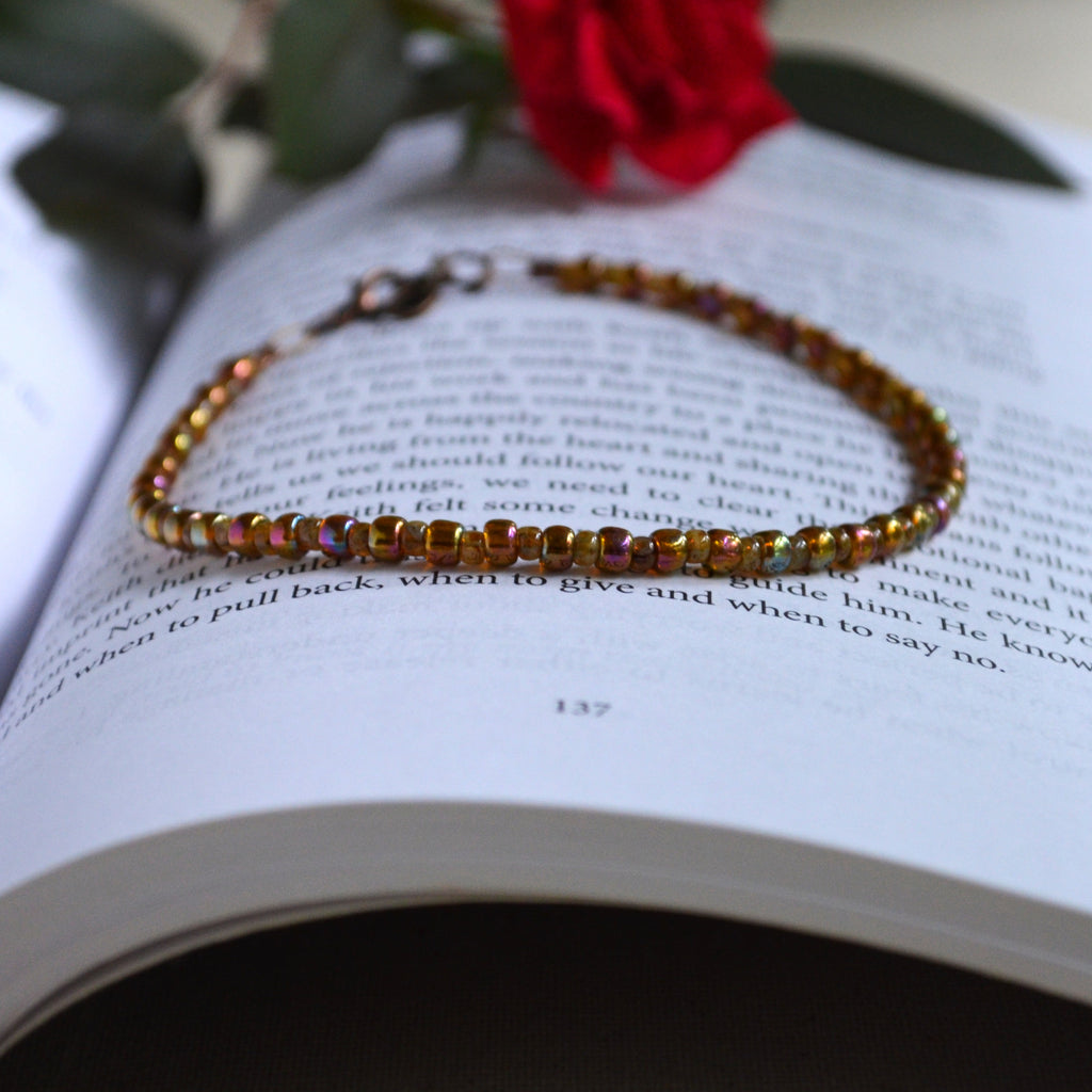Gold Lustered Dark Topaz Czech Glass Anklet
