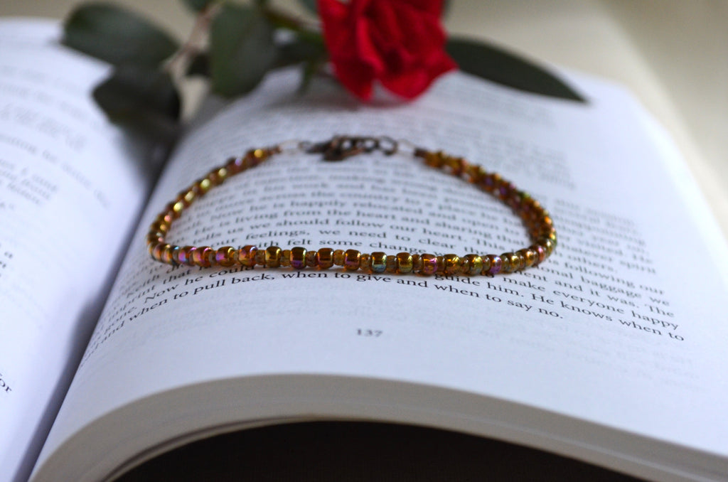 Gold Lustered Dark Topaz Czech Glass Anklet