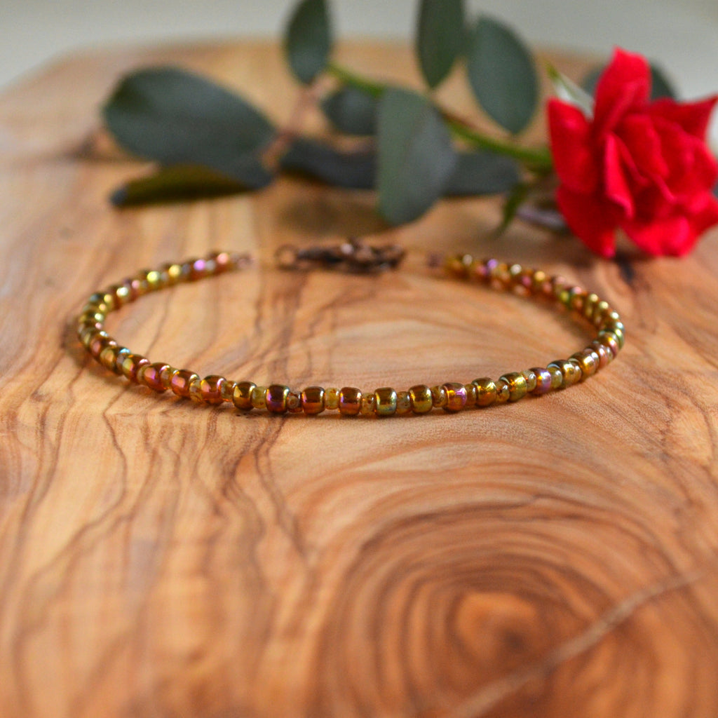 Gold Lustered Dark Topaz Czech Glass Anklet