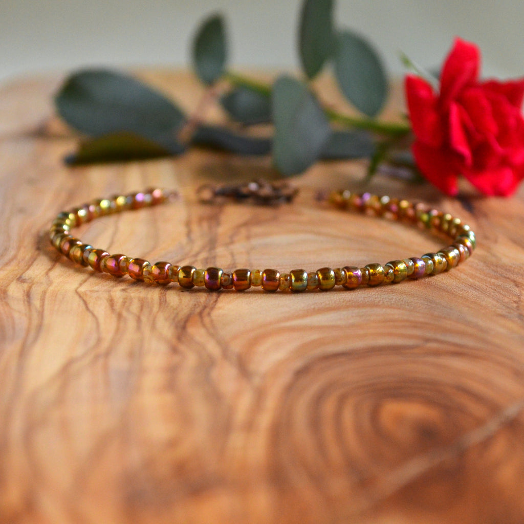 Gold Lustered Dark Topaz Czech Glass Anklet