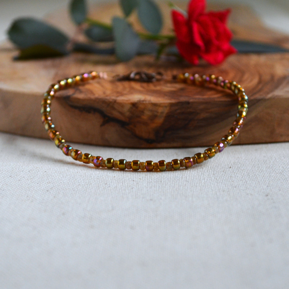 Gold Lustered Dark Topaz Czech Glass Anklet