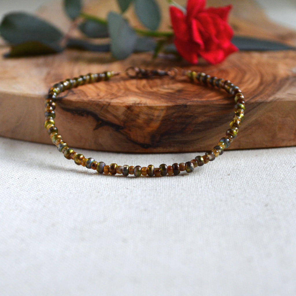 Etched Crystal Magic Green Czech Glass Beds Anklet Gift For Her