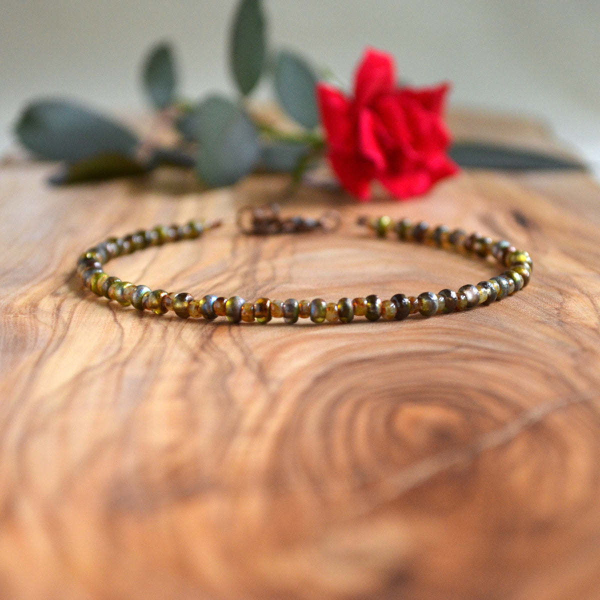 Etched Crystal Magic Green Czech Glass Beds Anklet Gift For Her