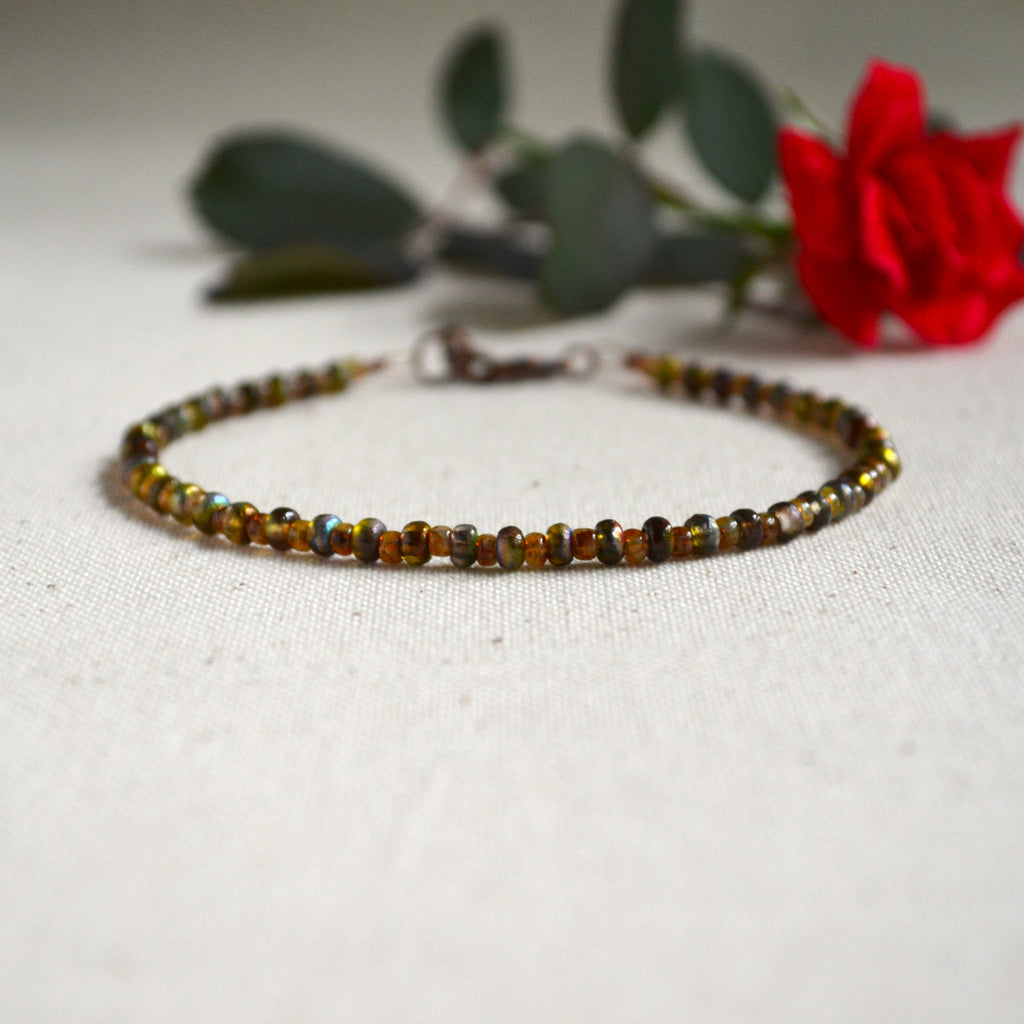 Etched Crystal Magic Green Czech Glass Beds Anklet Gift For Her