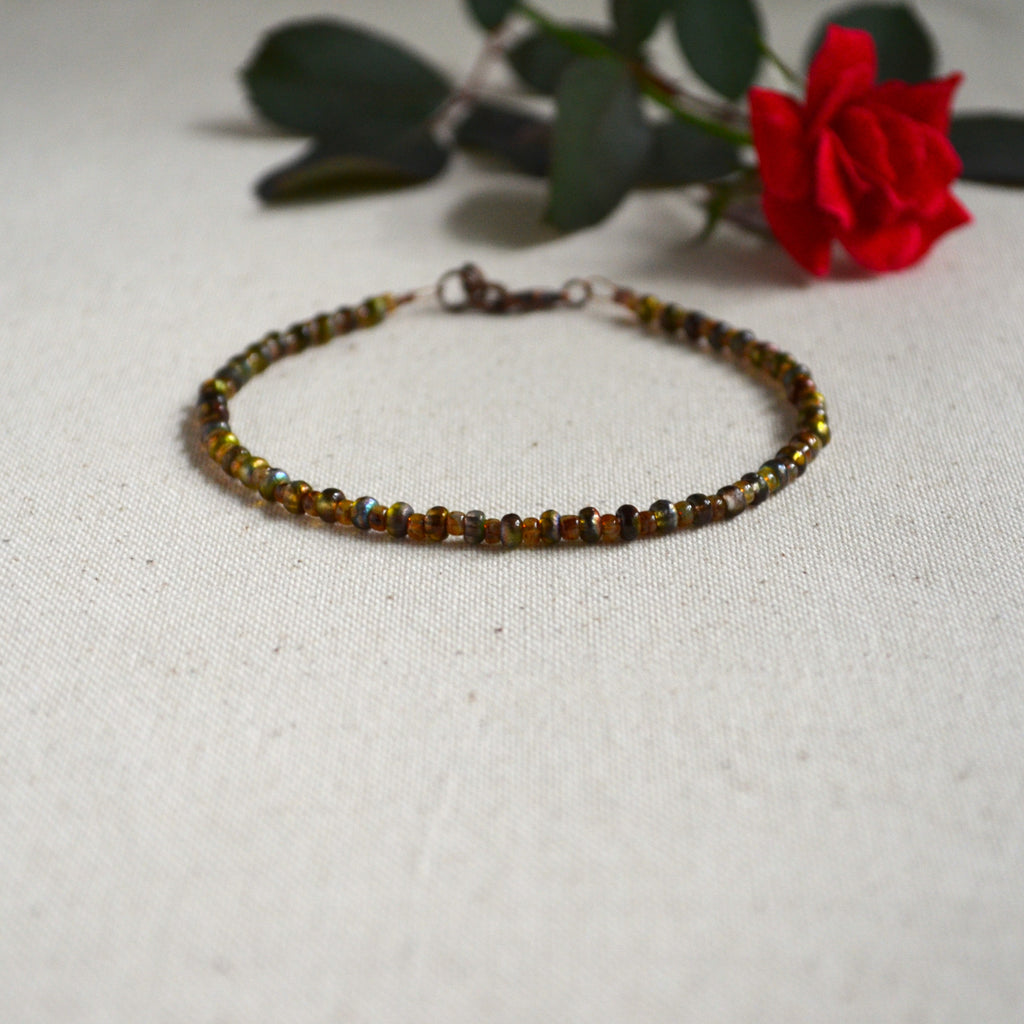 Etched Crystal Magic Green Czech Glass Beds Anklet Gift For Her