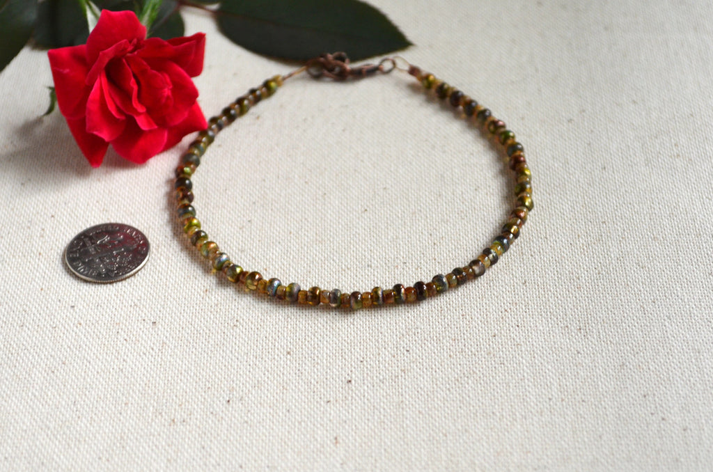 Etched Crystal Magic Green Czech Glass Beds Anklet Gift For Her