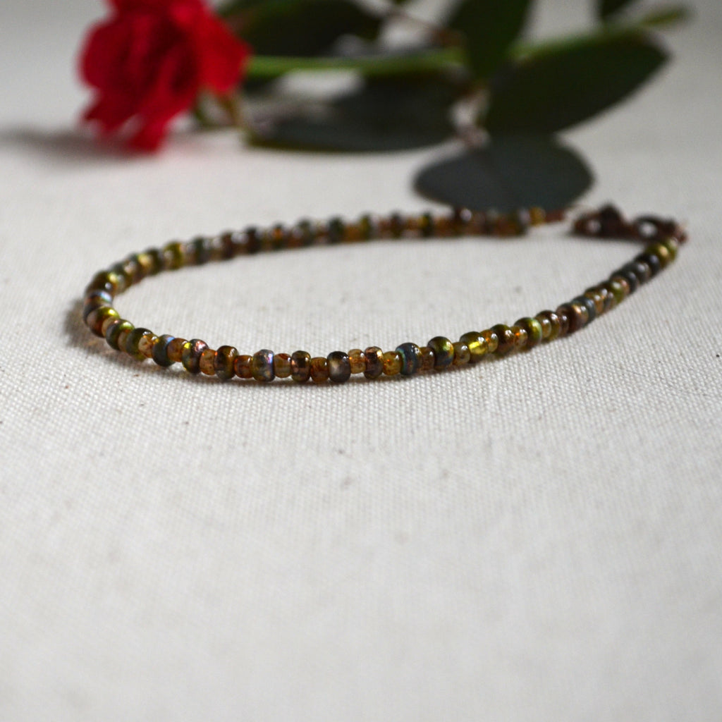 Etched Crystal Magic Green Czech Glass Beds Anklet Gift For Her