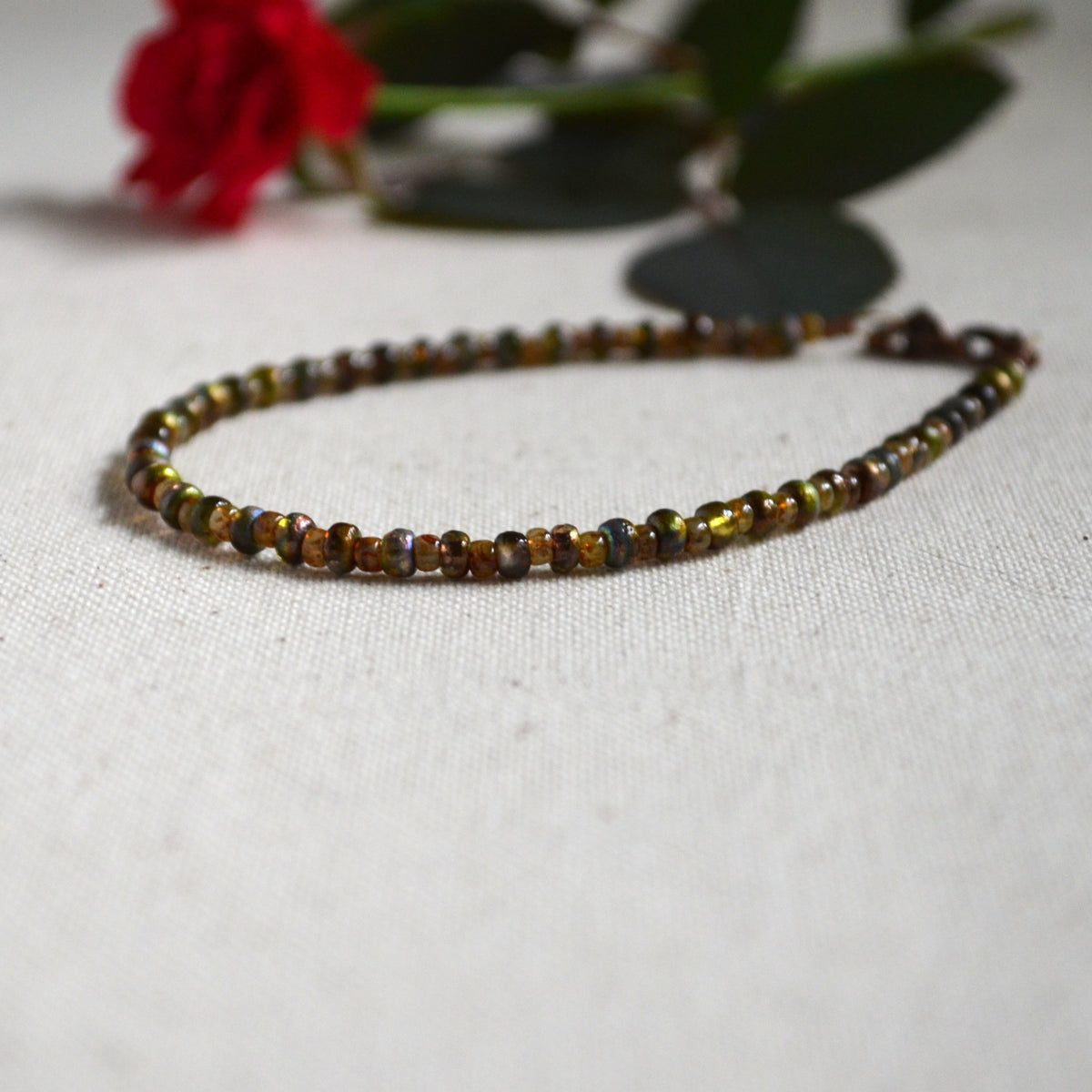 Etched Crystal Magic Green Czech Glass Beds Anklet Gift For Her