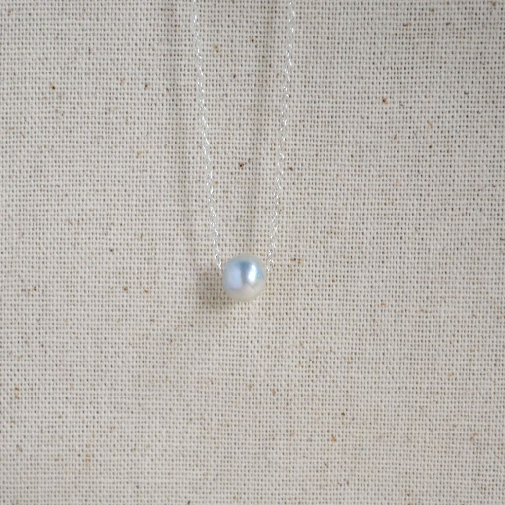 Blue Akoya Pearl Floating Necklace – 8.2mm Baroque Pearl in Sterling Silver