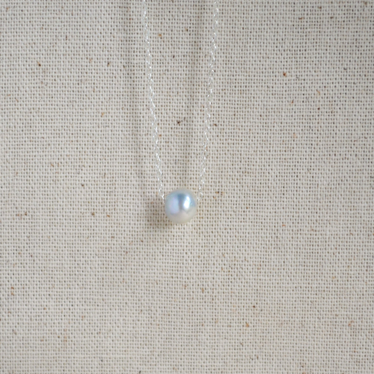 Blue Akoya Pearl Floating Necklace – 8.2mm Baroque Pearl in Sterling Silver
