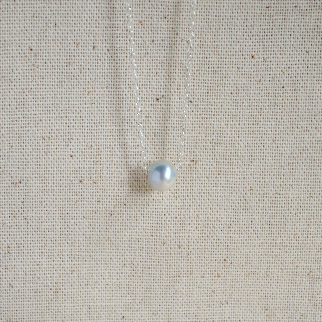 Blue Akoya Pearl Floating Necklace – 8.2mm Baroque Pearl in Sterling Silver