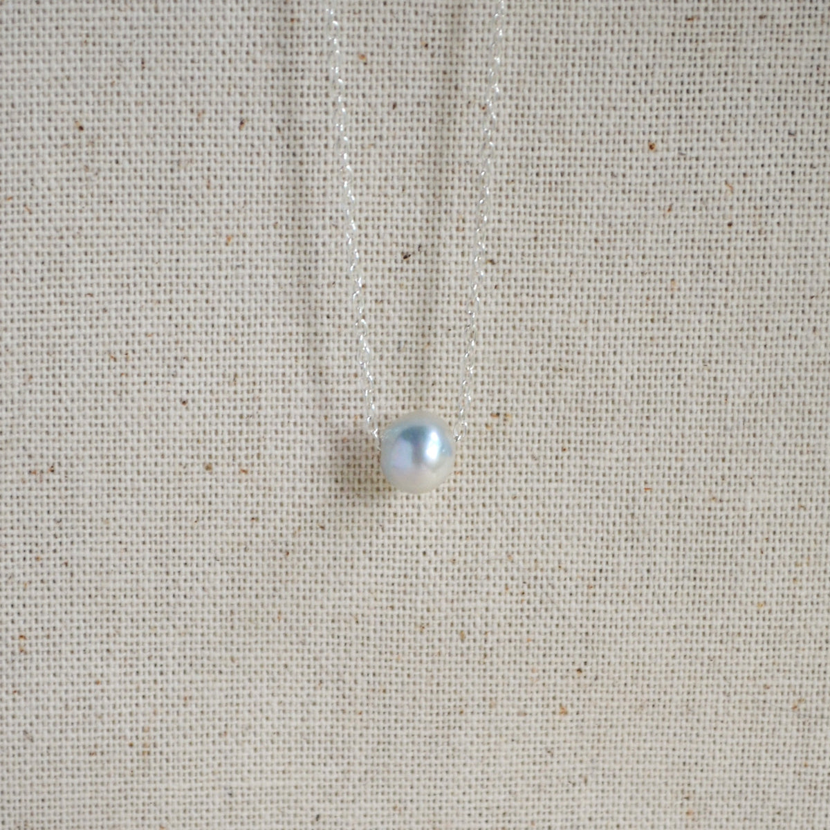 Blue Akoya Pearl Floating Necklace – 8.2mm Baroque Pearl in Sterling Silver