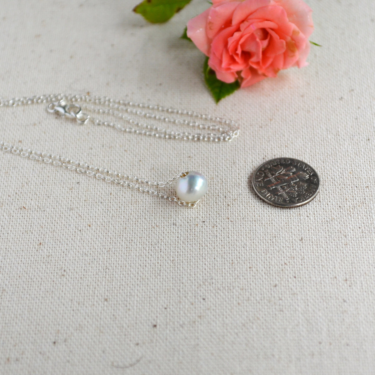 Blue Akoya Pearl Floating Necklace – 8.2mm Baroque Pearl in Sterling Silver