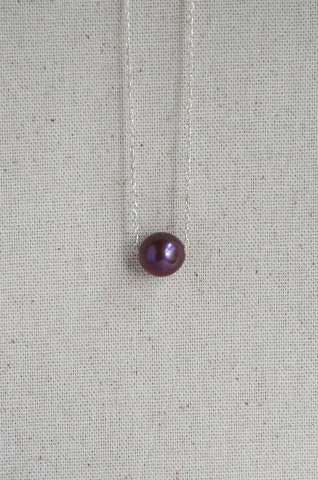 Purple Edison Pearl Necklace, 12 mm Floating Pearl, Sterling Silver Chain 16.25" Gift For Her