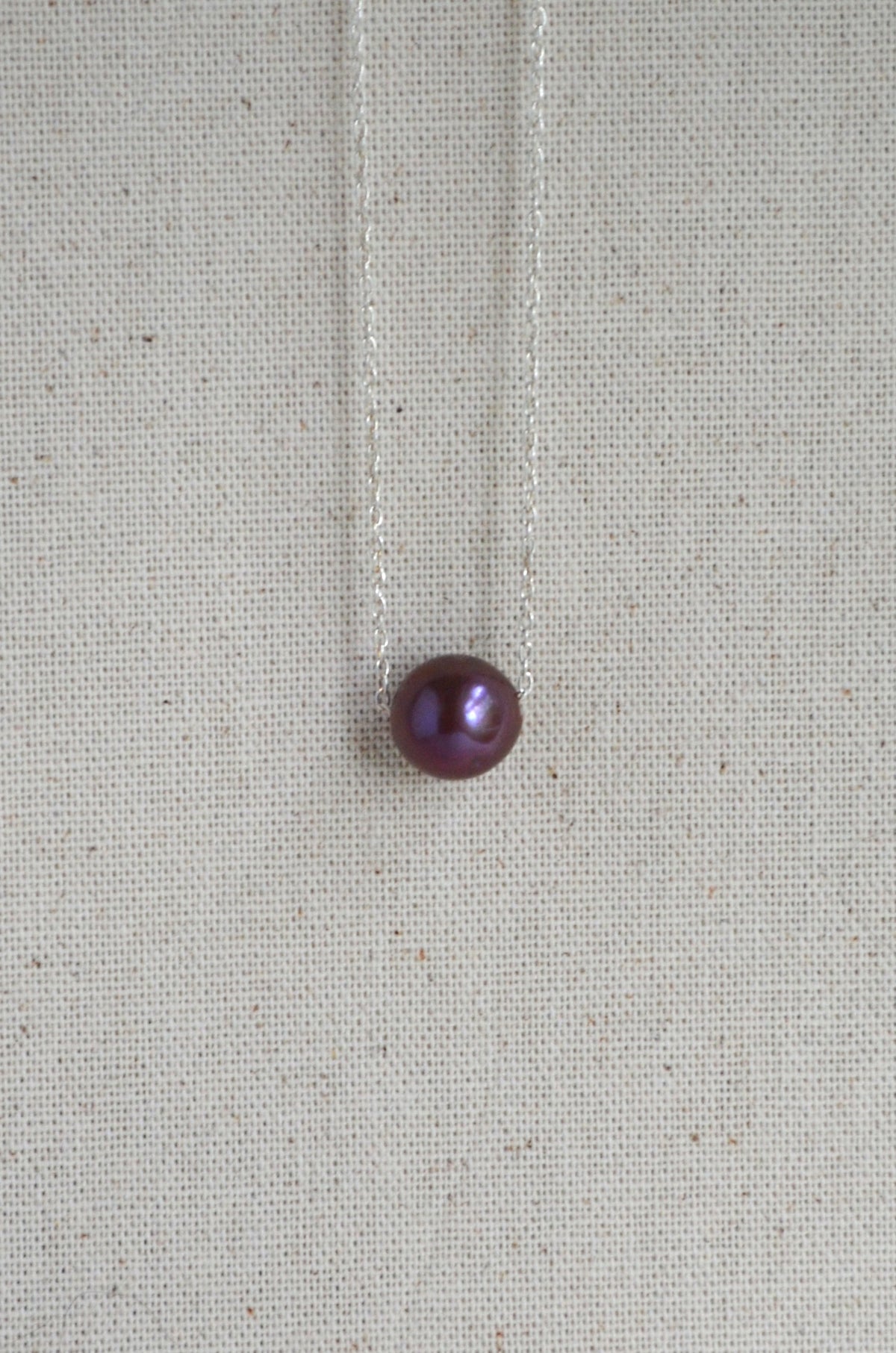 Purple Edison Pearl Necklace, 12 mm Floating Pearl, Sterling Silver Chain 16.25" Gift For Her