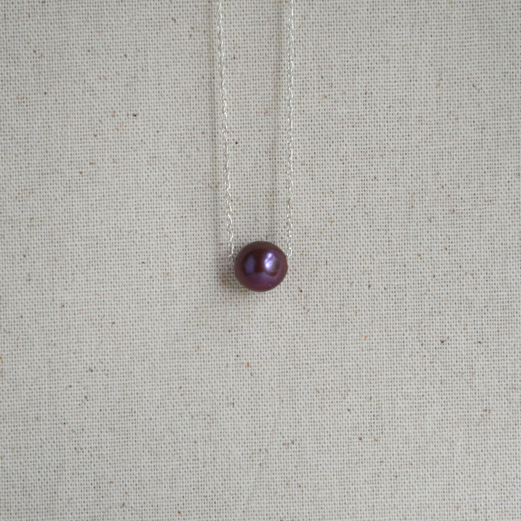 Purple Edison Pearl Necklace, 12 mm Floating Pearl, Sterling Silver Chain 16.25" Gift For Her