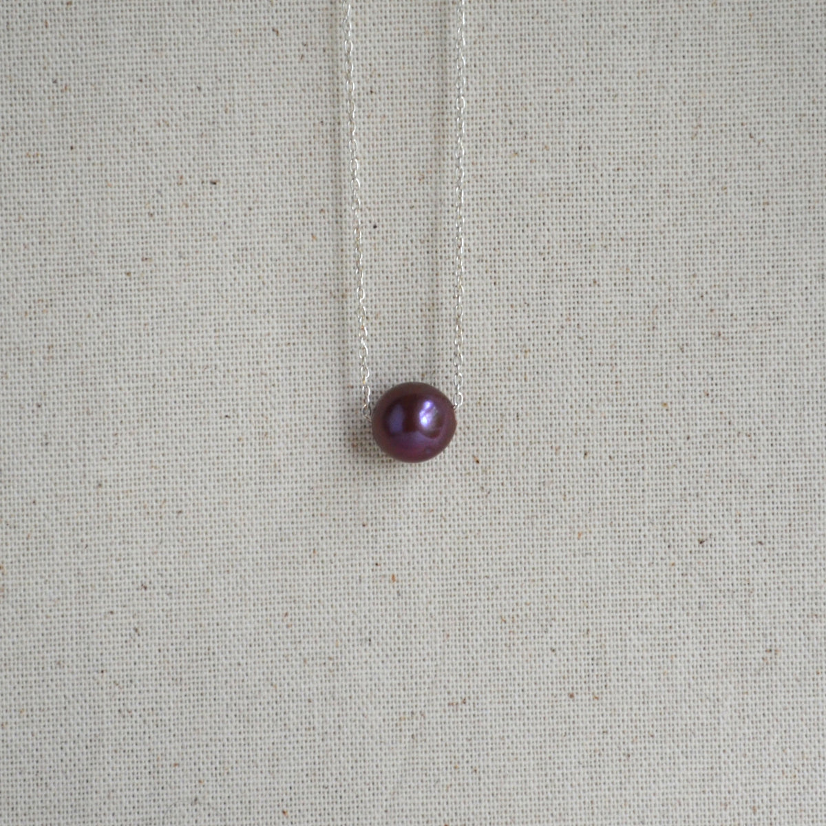 Purple Edison Pearl Necklace, 12 mm Floating Pearl, Sterling Silver Chain 16.25" Gift For Her
