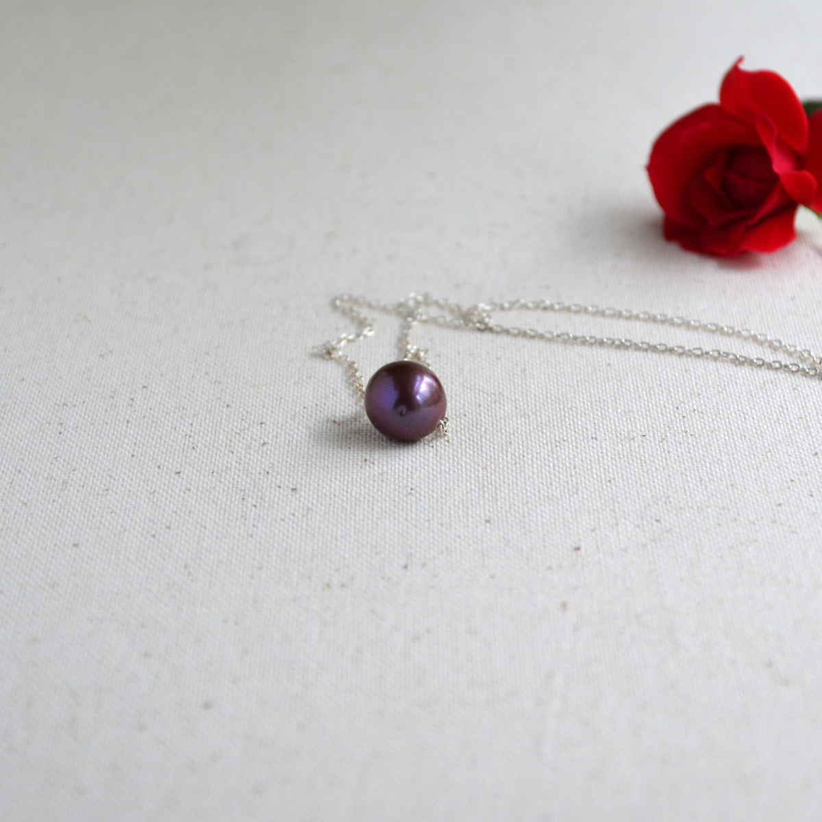 Purple Edison Pearl Necklace, 12 mm Floating Pearl, Sterling Silver Chain 16.25" Gift For Her
