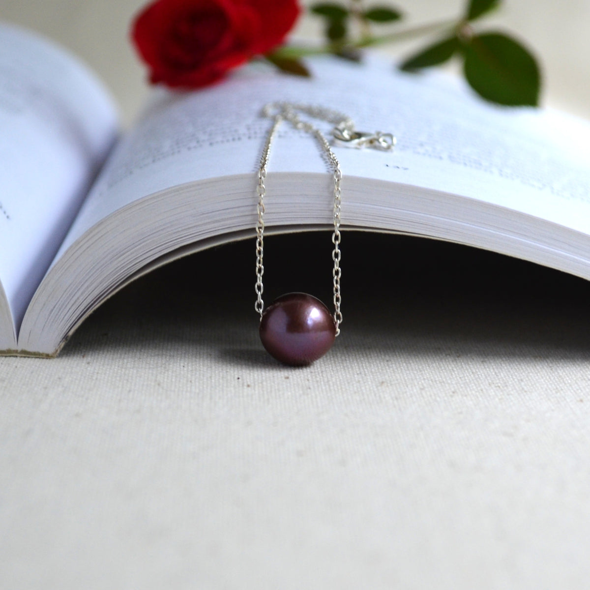 Purple Edison Pearl Necklace, 12 mm Floating Pearl, Sterling Silver Chain 16.25" Gift For Her