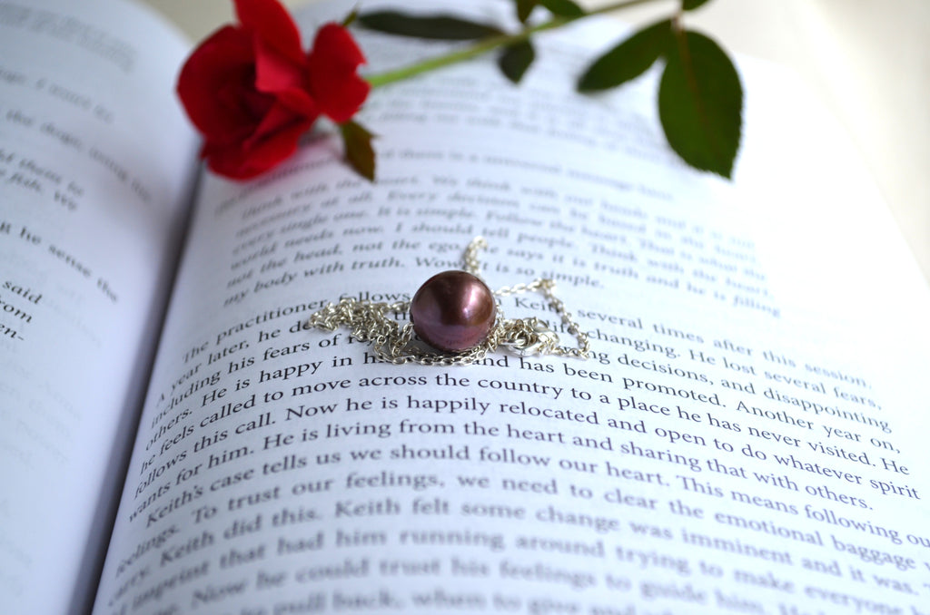 Purple Edison Pearl Necklace, 12 mm Floating Pearl, Sterling Silver Chain 16.25" Gift For Her
