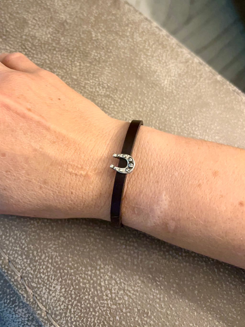 Horseshoe & Brown Leather Bracelet