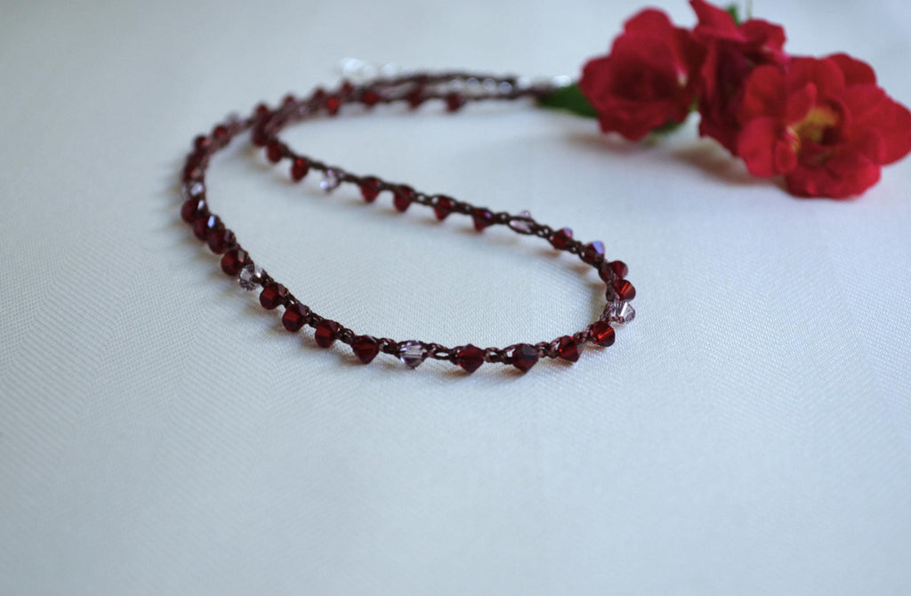 Swarovski Crystal Beaded Choker: Elegant Ruby & Pink Jewelry