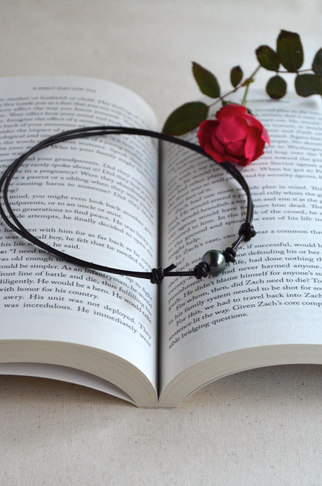 Tahitian Pearl Choker, Adjustable Brown Leather Necklace