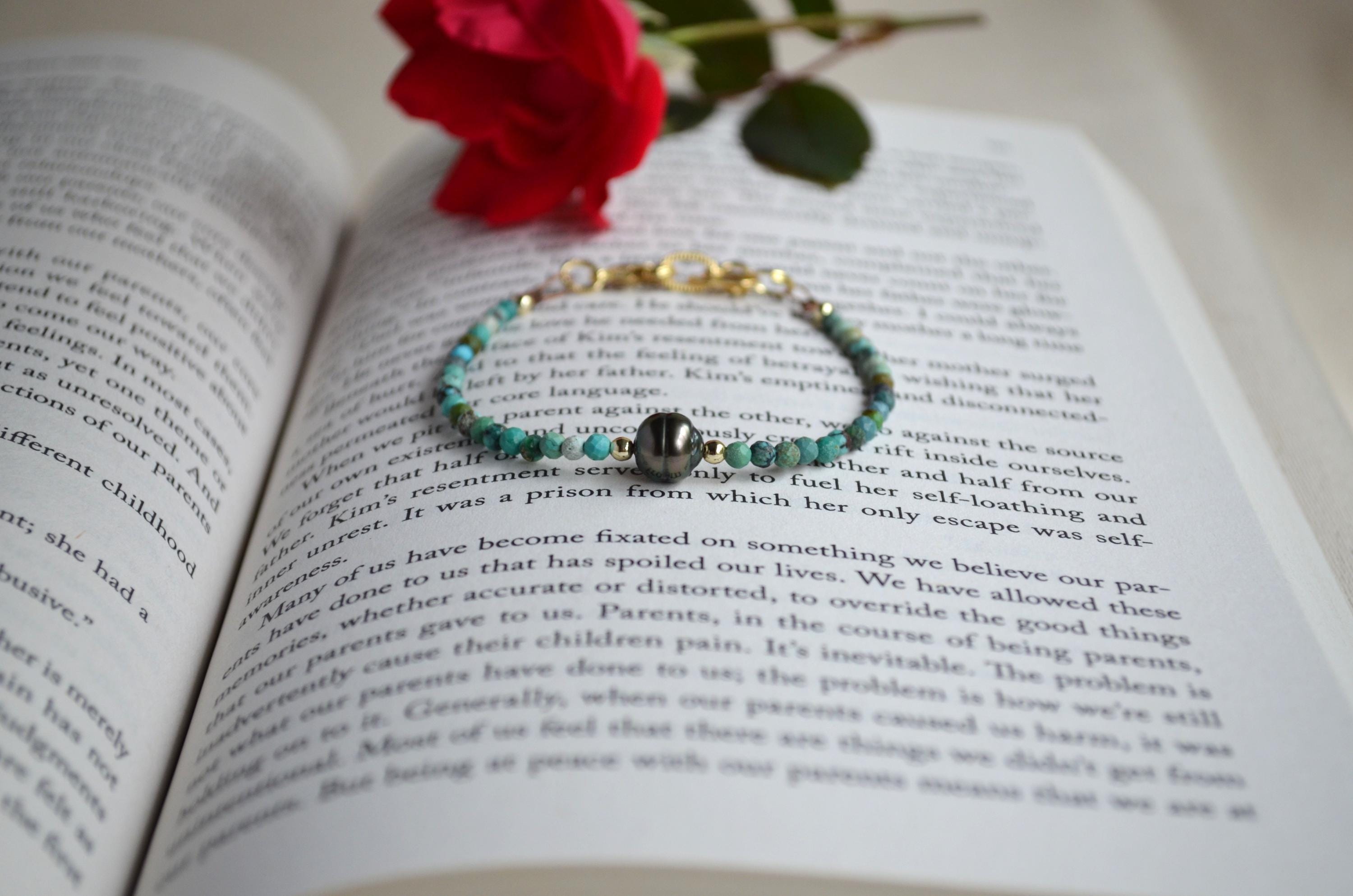 Tahitian Pearl Bracelet, Gold Filled Turquoise Beaded Jewelry