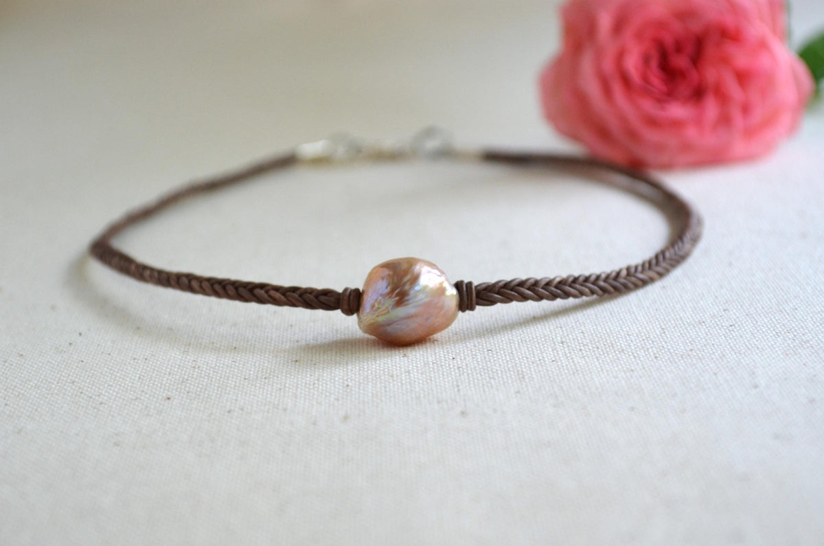 Edison Pearl Necklace: Hand-Braided 5-Cord Leather, Baroque Statement Jewelry Gift for Her