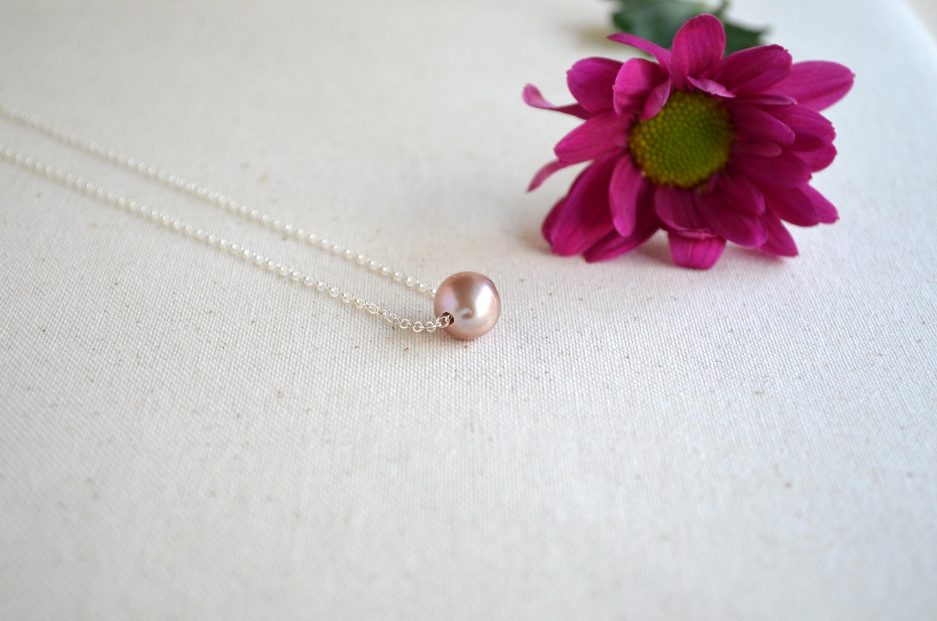 Mauve Pink Edison Pearl Necklace - Handmade Silver Pendant