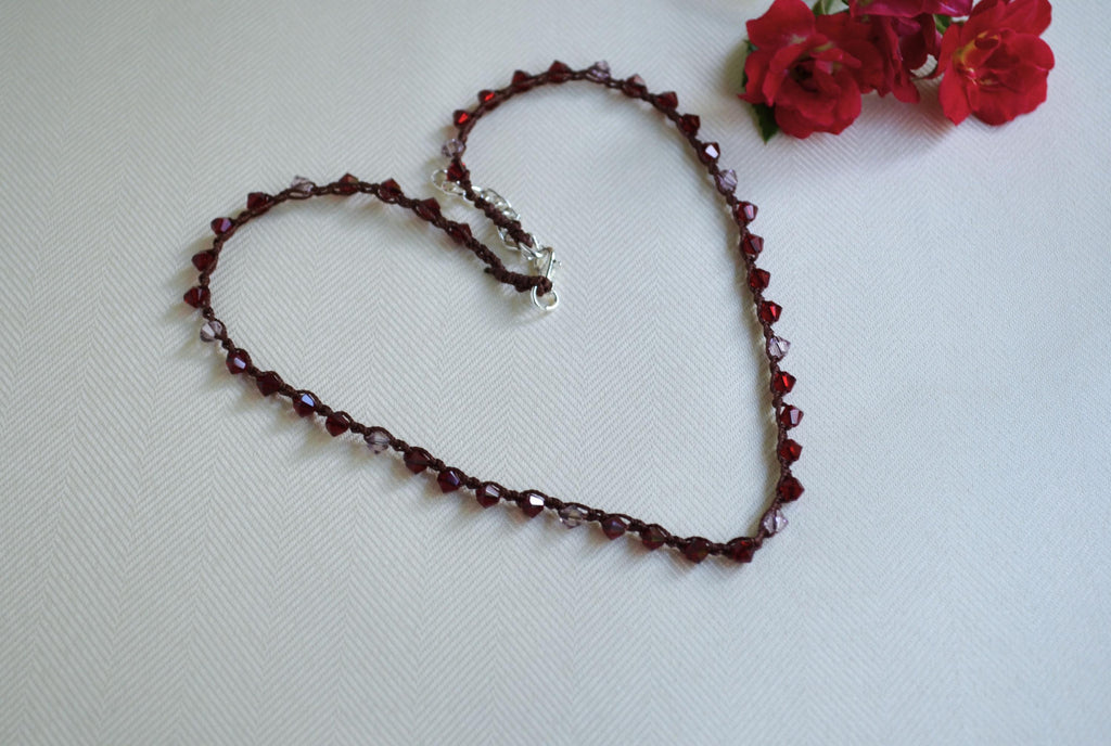 Swarovski Crystal Beaded Choker: Elegant Ruby & Pink Jewelry