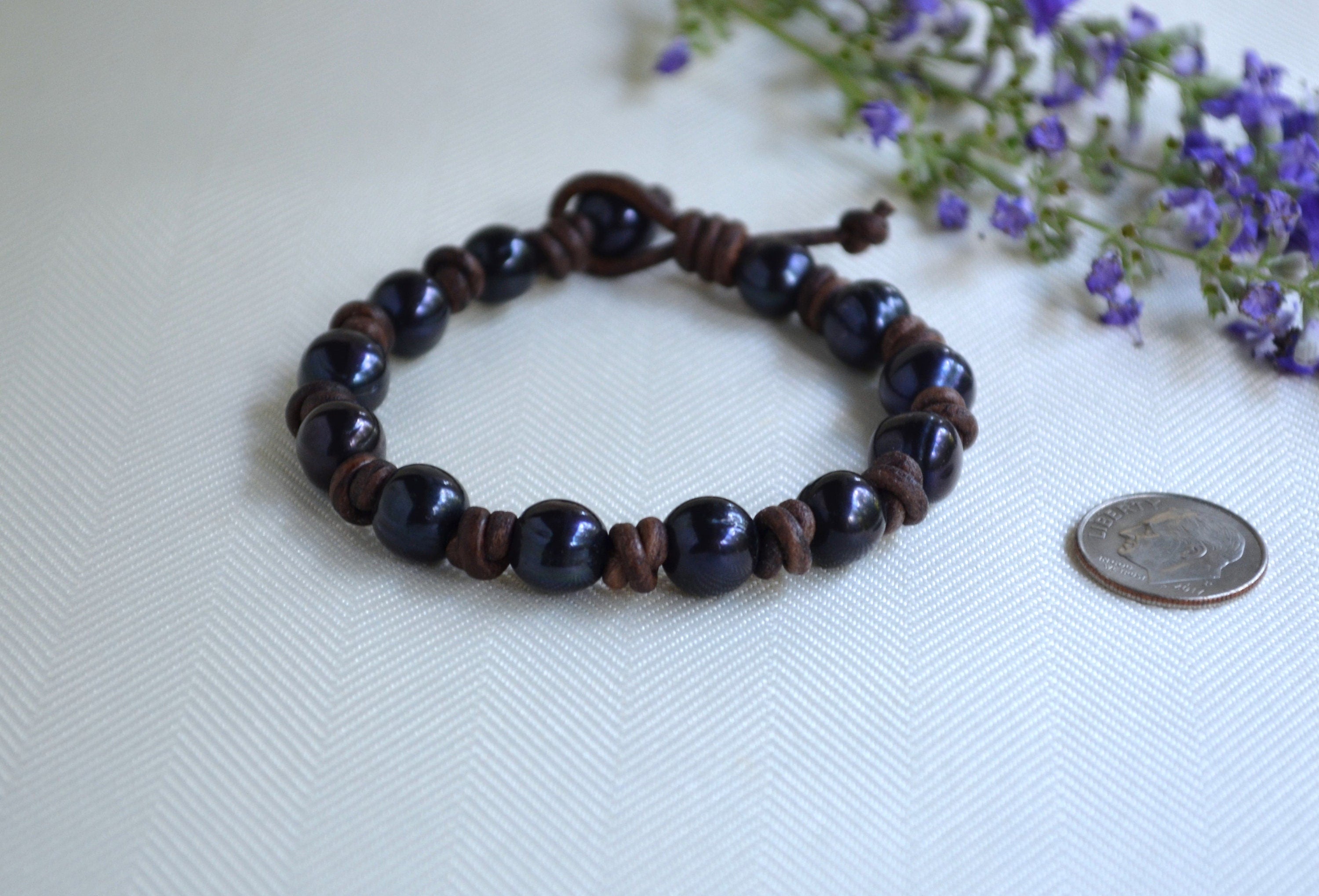 Peacock Pearl Leather Bracelet: Handmade Boho Jewelry
