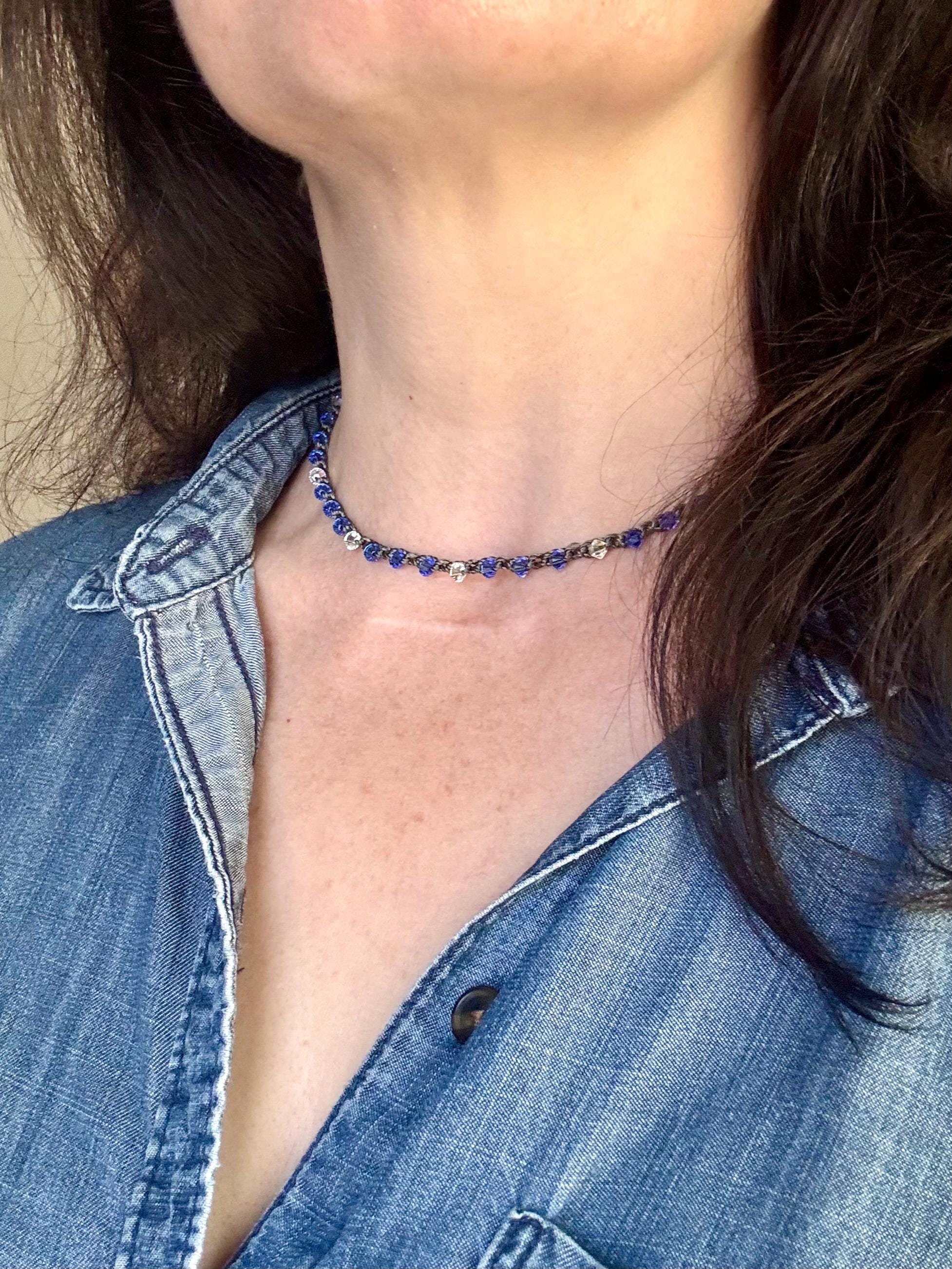 Blue Swarovski Crystal Choker: Elegant Beaded Necklace