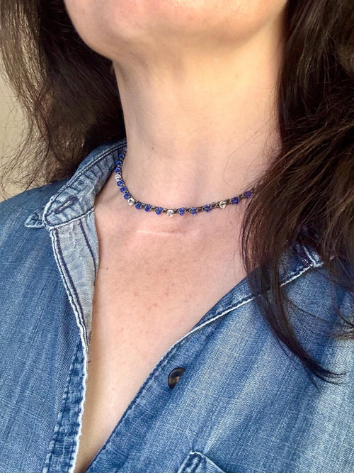 Blue Swarovski Crystal Choker: Elegant Beaded Necklace